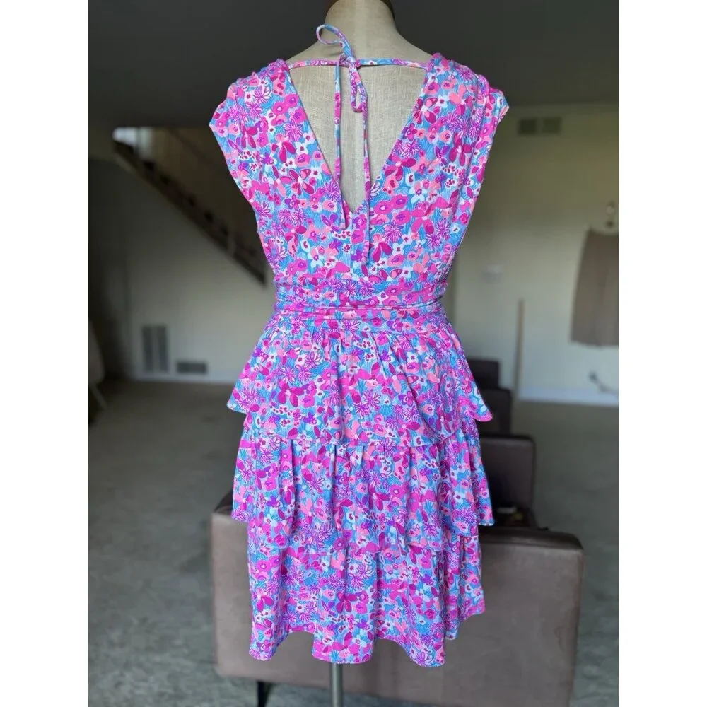 NEW Lilly Pulitzer Faye V-Neck Ruffle Dress Size M Aura Pink Baby Bloomer NWT - Picture 8 of 14